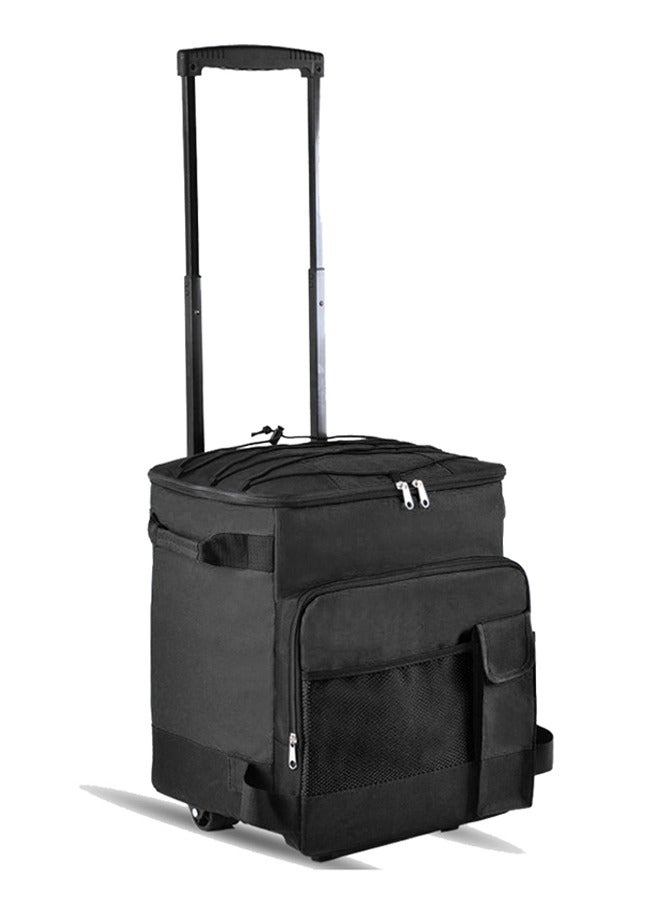 Foldable Grocery Shopping Trolley, Cooler Food Bag, Portable Hand Boot Cart Trunk, Rolling Insulated Thermal, Wheels Roller for Outdoor BBQ Beach, Camping Picnics, 43L Capacity, Black  - Image 1