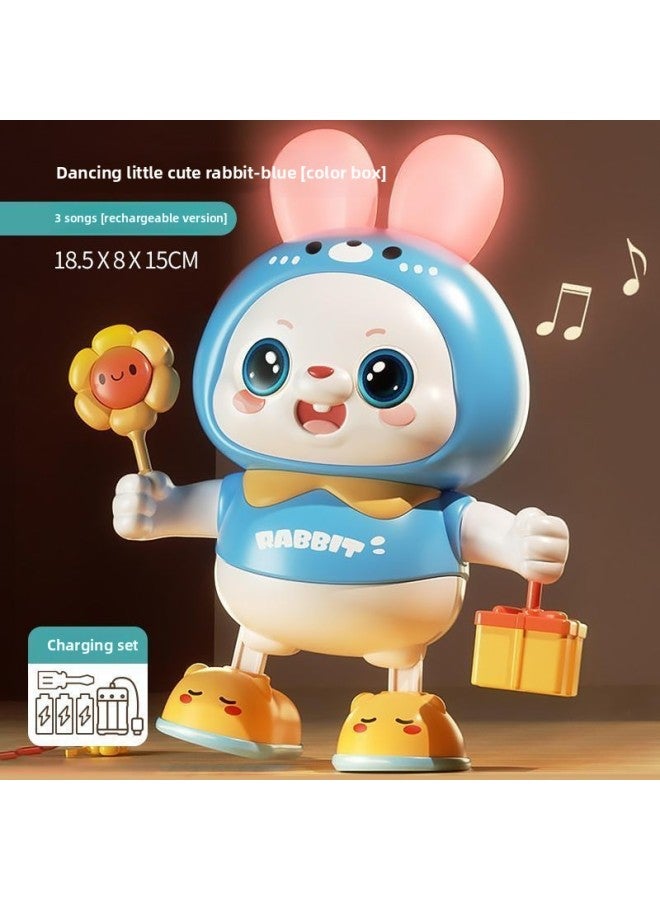 Jo Douyin's Same Electric Dancing Rabbit Toy Baby Practice Raising Head And Turning Over To Crawl With Sound And Moving Kidsren's Gift-Color:Color Box 1 Song (blue) Dancing Rabbit-Proportion:Battery - Image 1