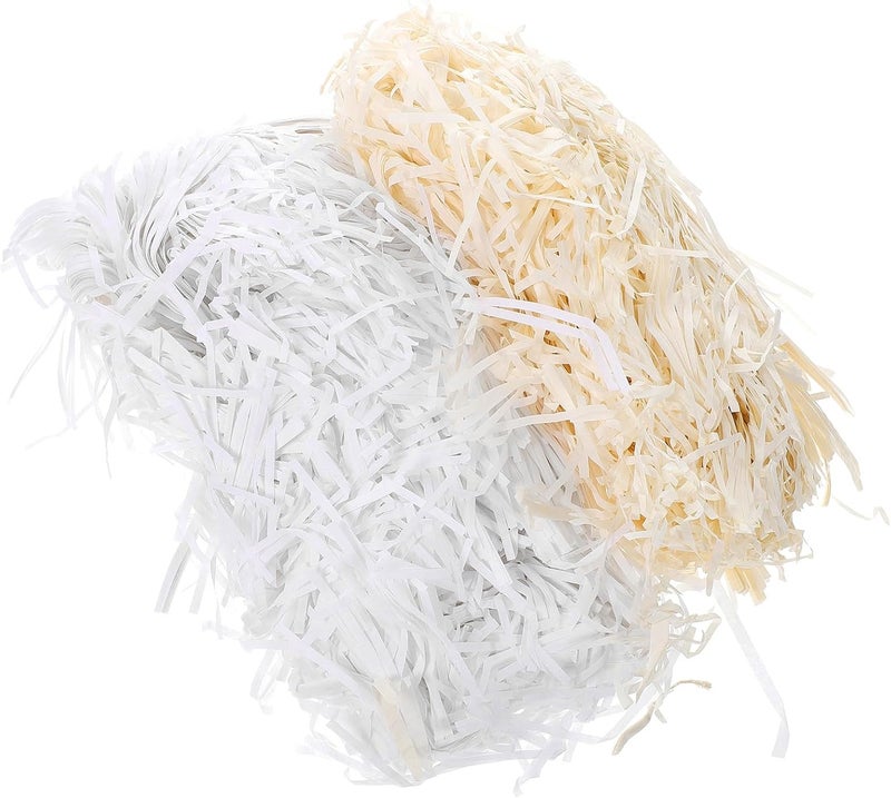 GRIRIW Shredded Paper Box Filler and Packaging Filler, 2pcs White and Cream Crinkle Cut Paper, Decorative Basket Stuffing for Party Supplies and DIY Wrapping - Image 1