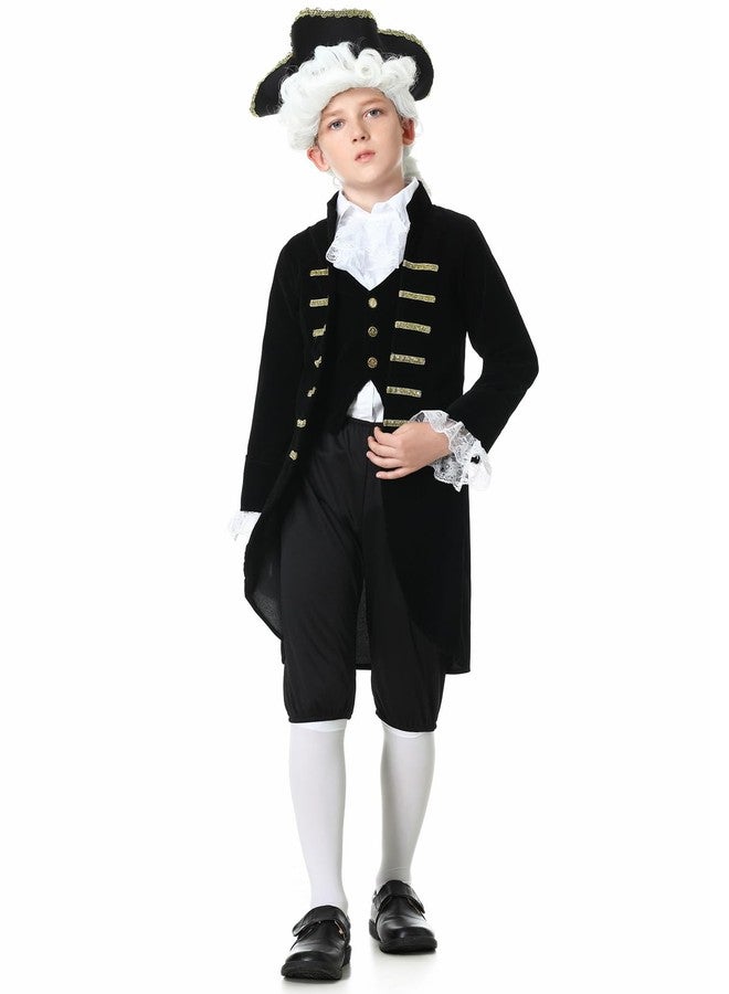 GRAJTCIN Kids Colonial Costume for Boys Historical Halloween George Washington Hamilton Costume 18th Century Outfit Black 5-6 Years - Image 3