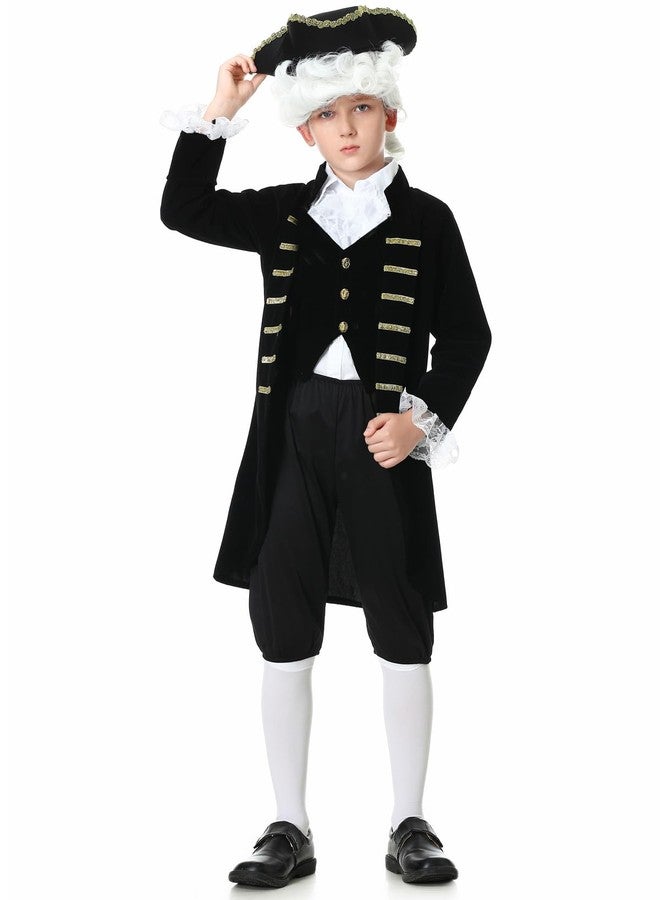 GRAJTCIN Kids Colonial Costume for Boys Historical Halloween George Washington Hamilton Costume 18th Century Outfit Black 5-6 Years - Image 1