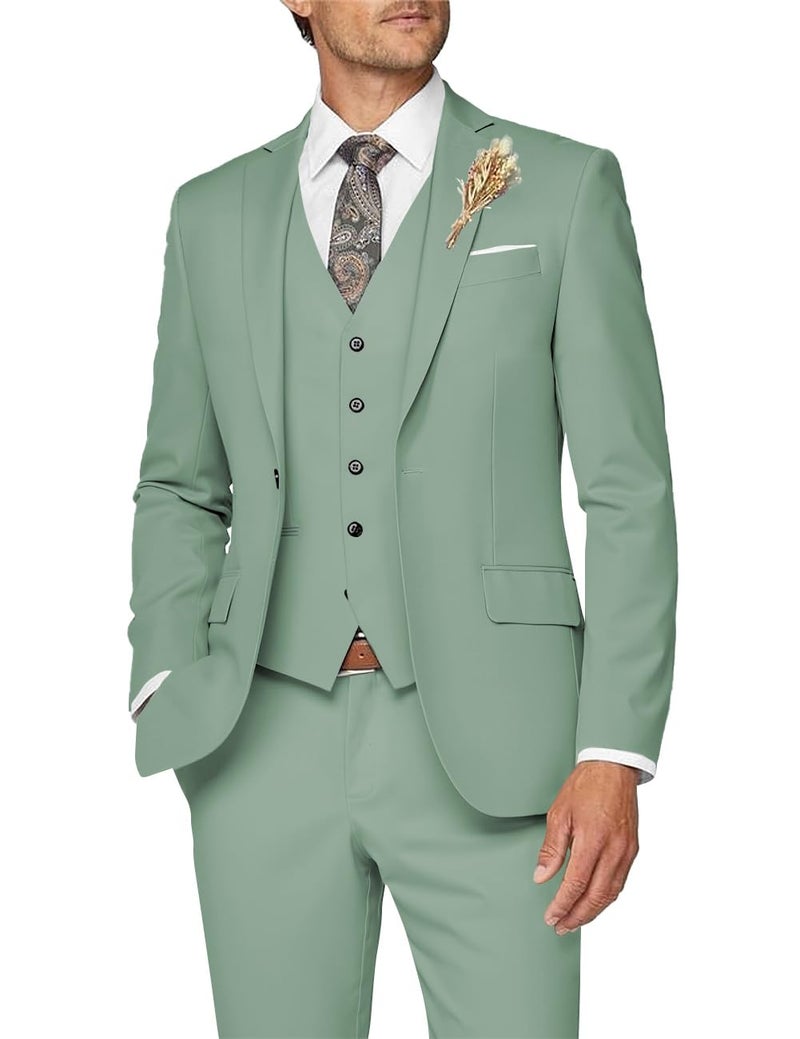 Wangyue Mens Suits 3 Piece Slim Fit Sage Suits for Men Wedding Prom Tuxedo Formal Business Suit for Men,XL - Image 4