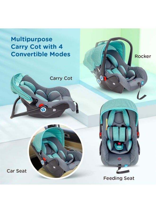 Mee Mee Little Explorer 4-in-1 Baby Car Seat & Carry Cot with Canopy, Convertible to Car seat, Rocking Chair, Carry Cot & Feeding Chair, 0 to 15 Months | Weight Capacity Upto 13 Kgs (Blue) - Image 2