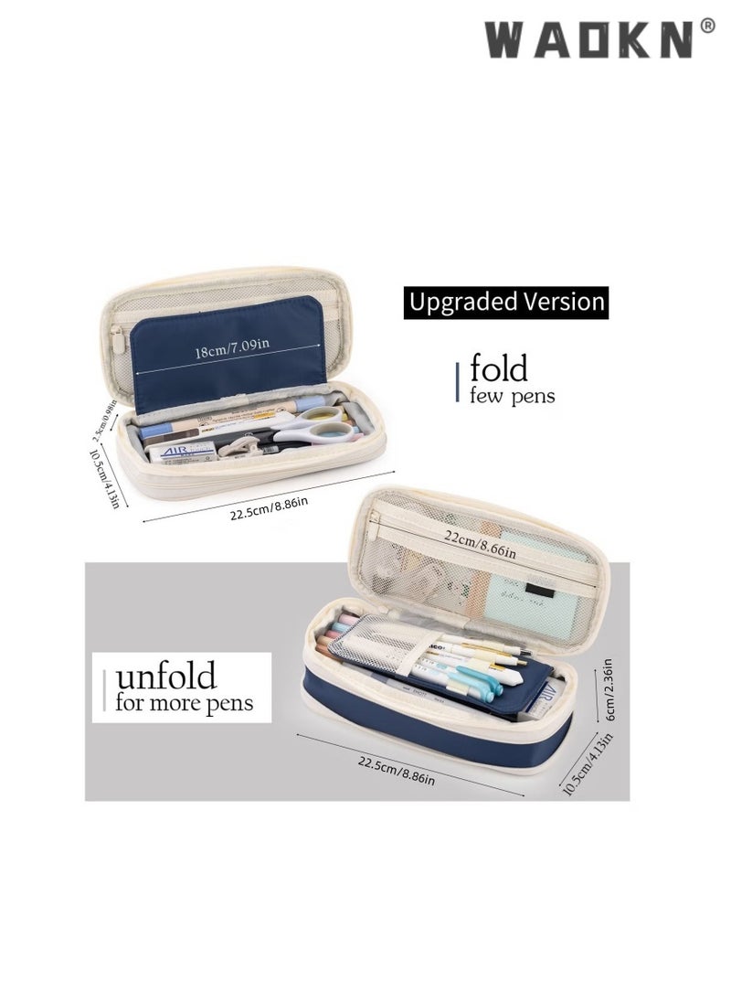 WAOKN - Multi Functional Small Fresh and Minimalist Stationery Bag Large Capacity Pencil Case Cosmetic Bag Large Capacity Storage Bag With Zipper Suitable For School Office(Blue) - Image 1