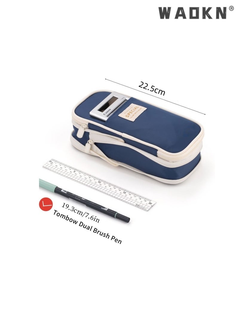 WAOKN - Multi Functional Small Fresh and Minimalist Stationery Bag Large Capacity Pencil Case Cosmetic Bag Large Capacity Storage Bag With Zipper Suitable For School Office(Blue) - Image 1