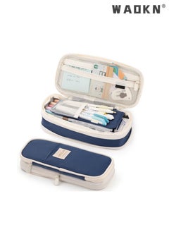 Multi Functional Small Fresh and Minimalist Stationery Bag Large Capacity Pencil Case Cosmetic Bag Large Capacity Storage Bag With Zipper Suitable For School Office(Blue)