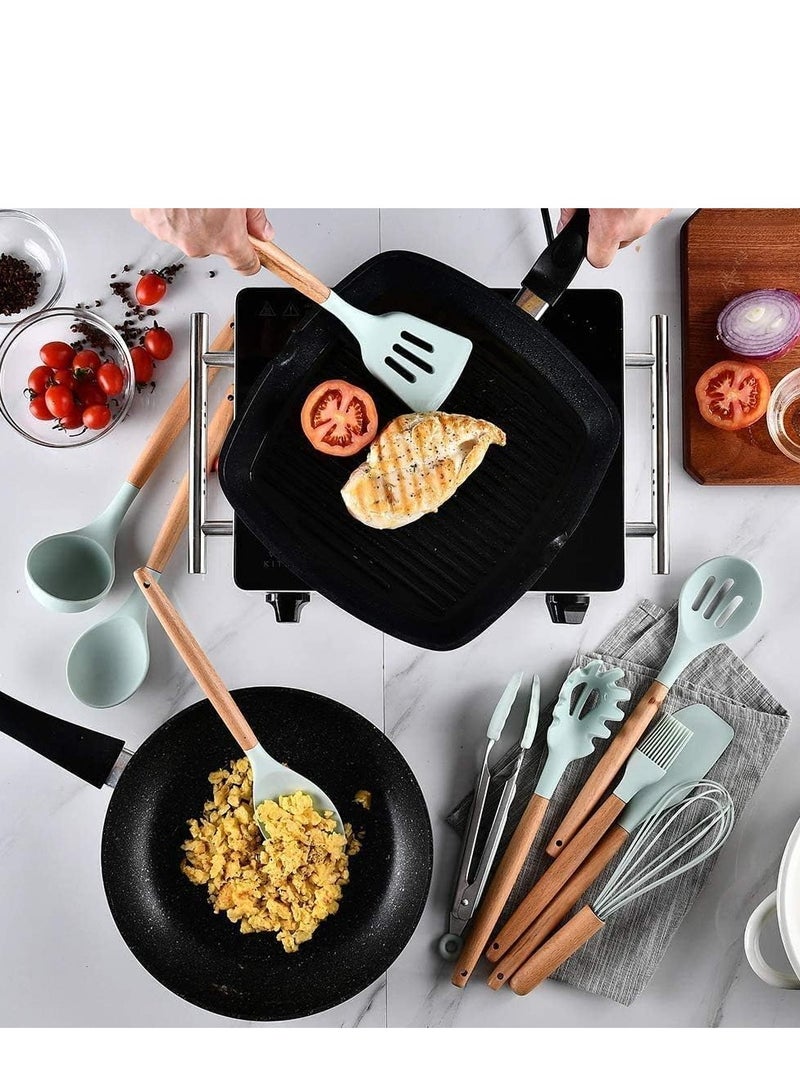 Loyal Star 12PCS Kitchen Utensil Set Silicone Cooking Utensils Kit Spatula Heat Resistant Wooden Spoons Gadgets Tool for Non-Stick Cookware(BLACK) - Image 3