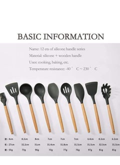 Loyal Star 12PCS Kitchen Utensil Set Silicone Cooking Utensils Kit Spatula Heat Resistant Wooden Spoons Gadgets Tool for Non-Stick Cookware(BLACK)  - Image 4