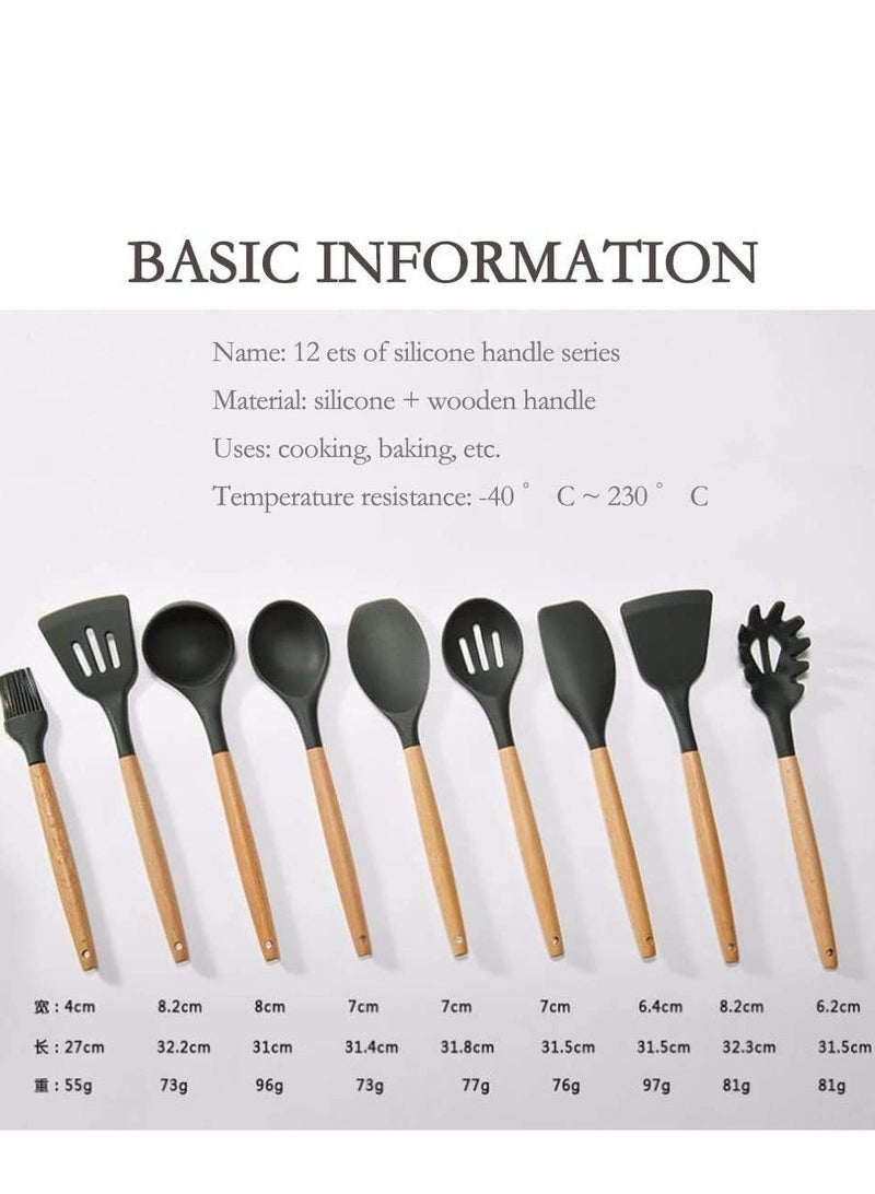 Loyal Star 12PCS Kitchen Utensil Set Silicone Cooking Utensils Kit Spatula Heat Resistant Wooden Spoons Gadgets Tool for Non-Stick Cookware(BLACK) - Image 4