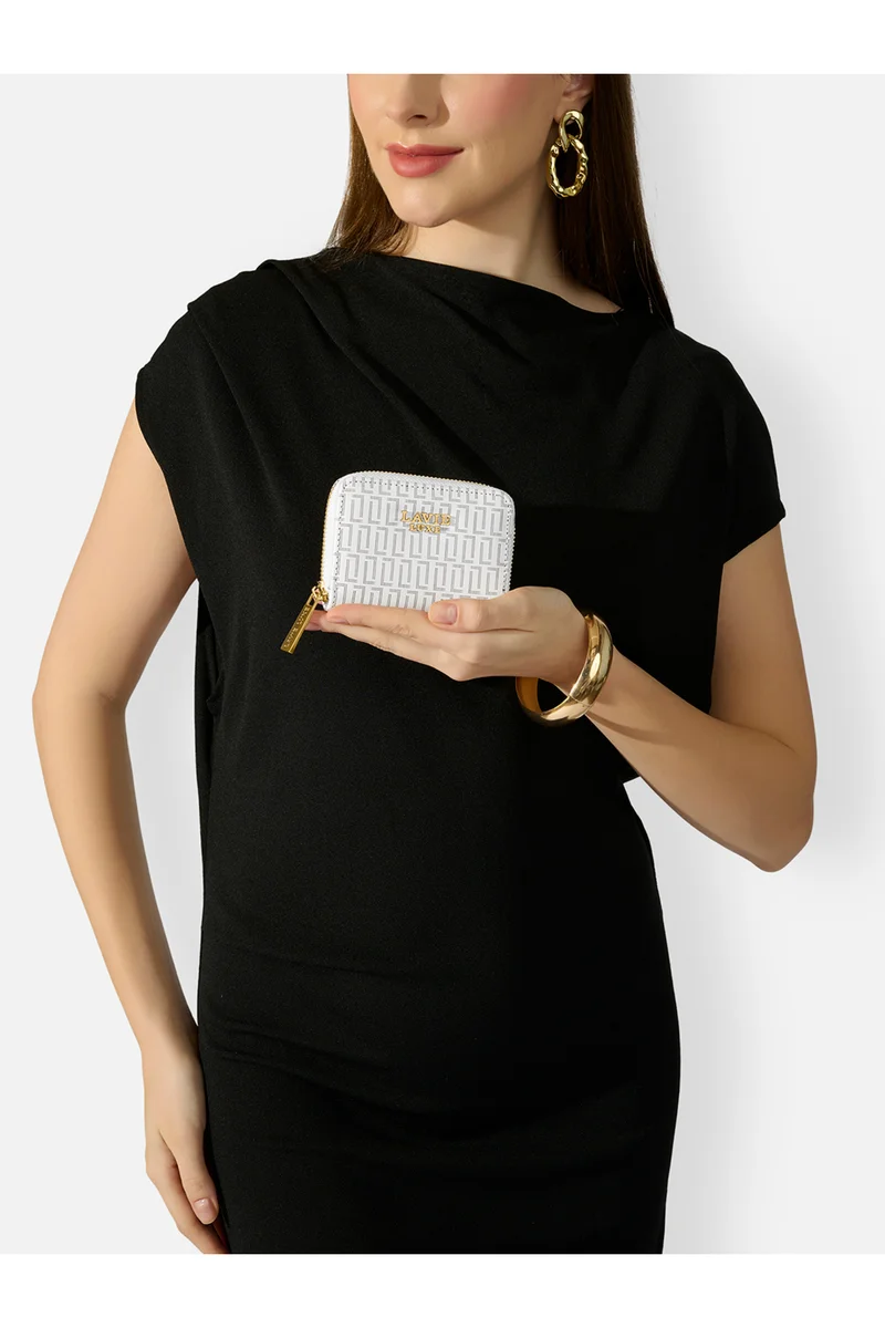 لافي Luxe Women's Monogram Belle Small Card Wallet (White)