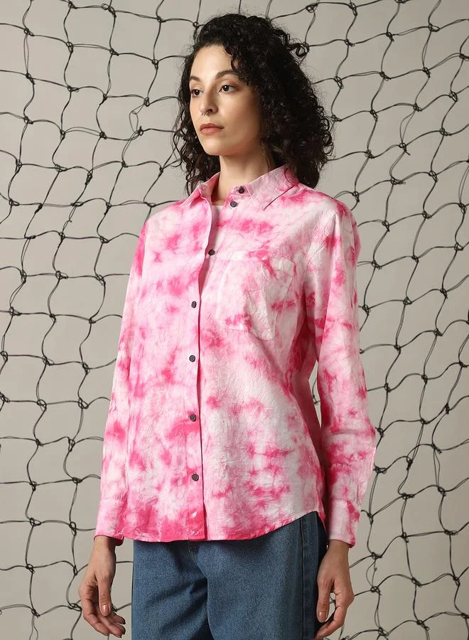 Hubberholme Women Relaxed Spread Collar Dyed Cotton Oversized Casual Shirt