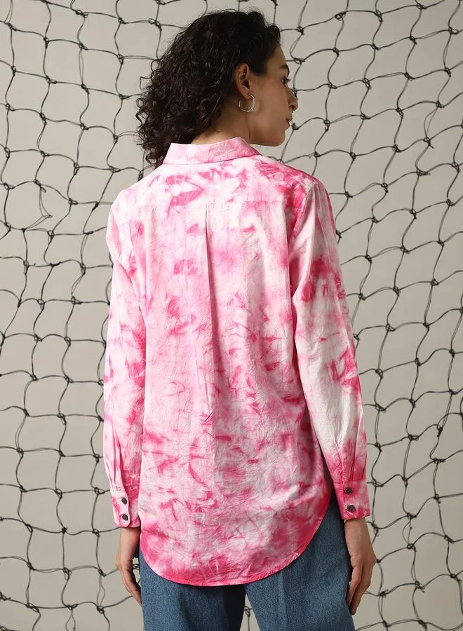 Hubberholme Women Relaxed Spread Collar Dyed Cotton Oversized Casual Shirt