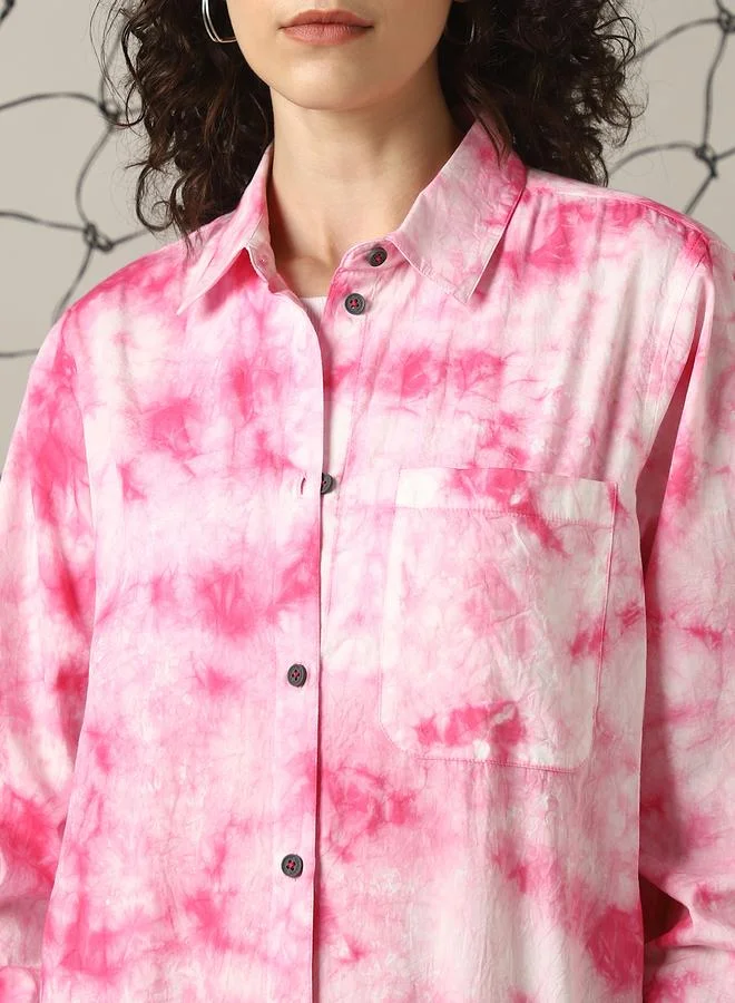 Hubberholme Women Relaxed Spread Collar Dyed Cotton Oversized Casual Shirt