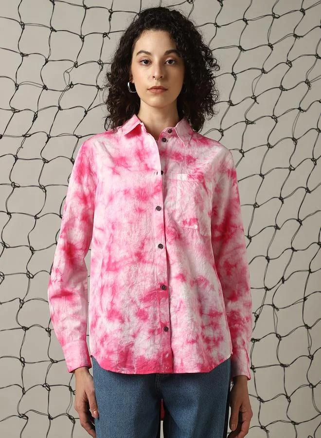 Hubberholme Women Relaxed Spread Collar Dyed Cotton Oversized Casual Shirt