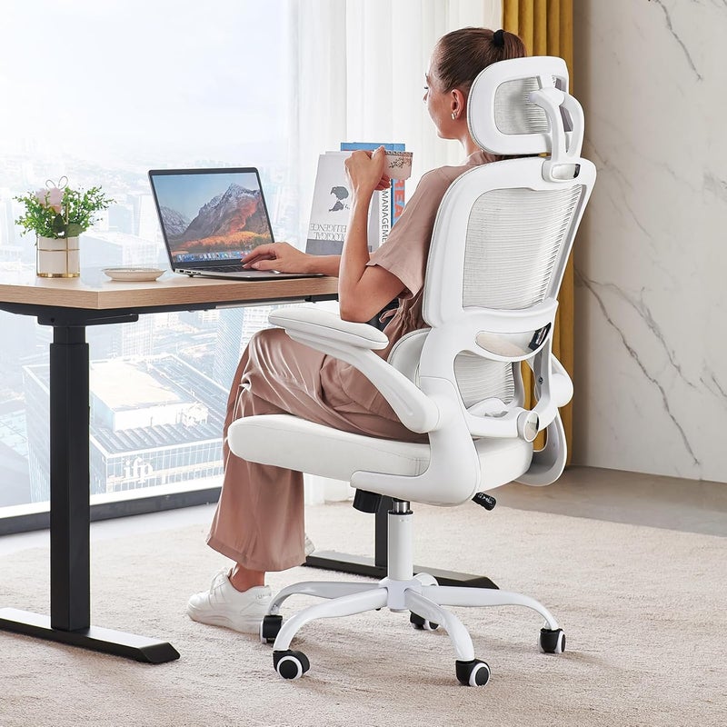 TRALT Office Chair Ergonomic Desk Chair, 330 LBS Home Mesh Office Desk Chairs with Wheels, Comfortable Gaming Chair, High Back Office Chair for Long Hours (Black) (White) - Image 1