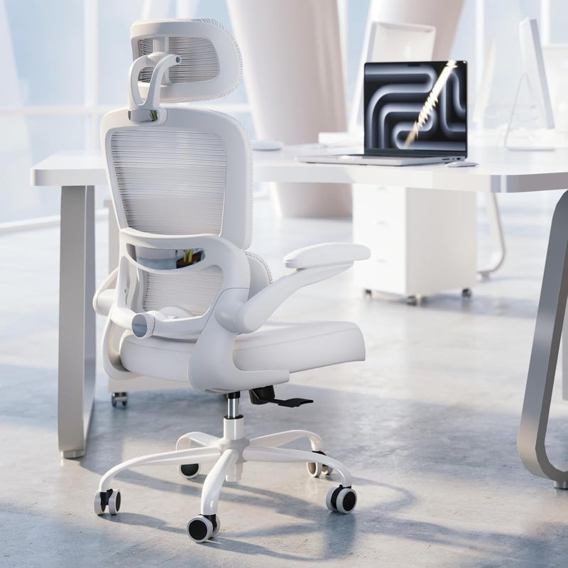 TRALT Office Chair Ergonomic Desk Chair, 330 LBS Home Mesh Office Desk Chairs with Wheels, Comfortable Gaming Chair, High Back Office Chair for Long Hours (Black) (White) - Image 3