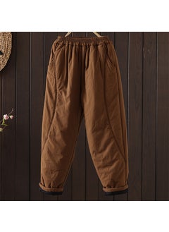 Generic 2024 Winter New Womens Outerwear Artistic Vintage Thickened Warm Cotton Padded Trousers Elastic Waist Slimming Harem Pants Brown  - Image 1