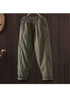 Generic 2024 Winter New Womens Outerwear Artistic Vintage Thickened Warm Cotton Padded Trousers Elastic Waist Slimming Harem Pants Brown  - Image 2