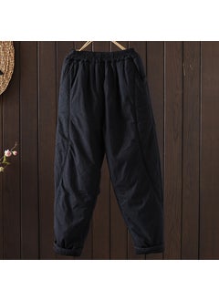 Generic 2024 Winter New Womens Outerwear Artistic Vintage Thickened Warm Cotton Padded Trousers Elastic Waist Slimming Harem Pants Brown  - Image 3