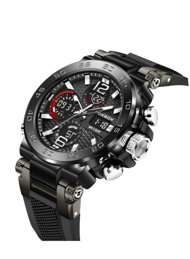 FOXBOX Fashion Stylish Waterproof Wrist Watches for Men Sports Quartz Watch Silver & Black - Image 3