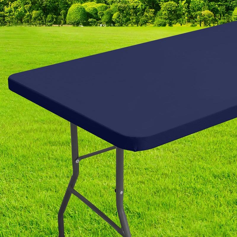 homing Rectangle Table Cloth Cover Waterproof Polyester Elastic Fitted Tablecloth Fits for 6 Foot Folding Tables Washable Table Protector for Picnic Camping Outdoor Navy Blue 30 x 72
