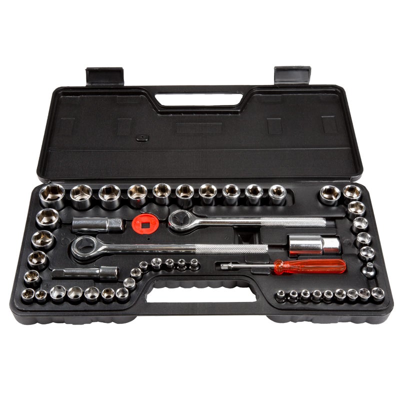 52-Piece Drive Socket Set - 1/4, 3/8 and 1/2 Sockets - SAE and Metric Tools for Mechanics, Craftsmen, and Homeowners - Tool Kit by Stalwart