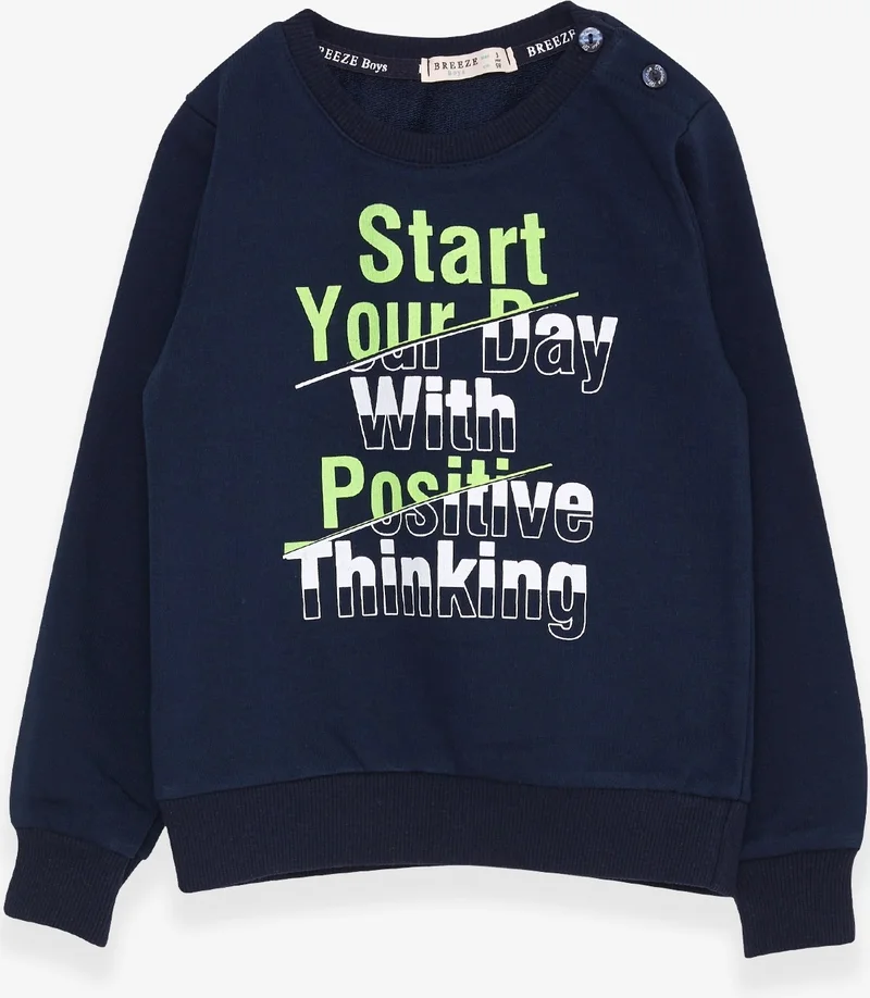 Breeze Boy's Sweatshirt with Text Printed, Age 2-6, Navy Blue