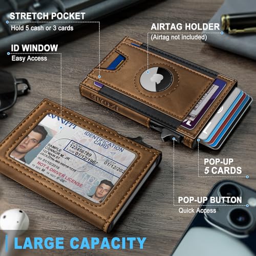 miyozi Airtag Wallet for Men Slim Pop Up Credit Card Holder RFID Blocking Mens Minimalist wallet for 79 Cards ID Window with Gift Box - Image 3