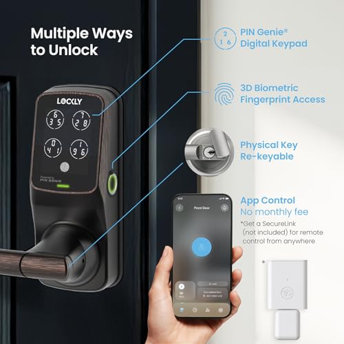 Lockly Secure Plus Bluetooth Smart Door Lock, Keyless Entry with PIN Genie® Digital Keypad, 3D Biometric Fingerprint Sensor Front Door Lock with Handle, Voice Control & Auto Lock - Latch Edition - Image 2
