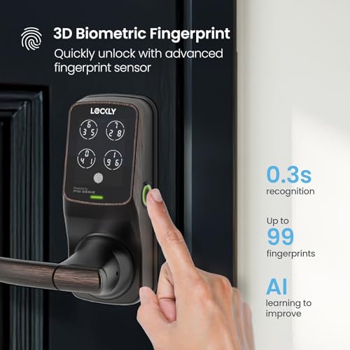 Lockly Secure Plus Bluetooth Smart Door Lock, Keyless Entry with PIN Genie® Digital Keypad, 3D Biometric Fingerprint Sensor Front Door Lock with Handle, Voice Control & Auto Lock - Latch Edition - Image 4