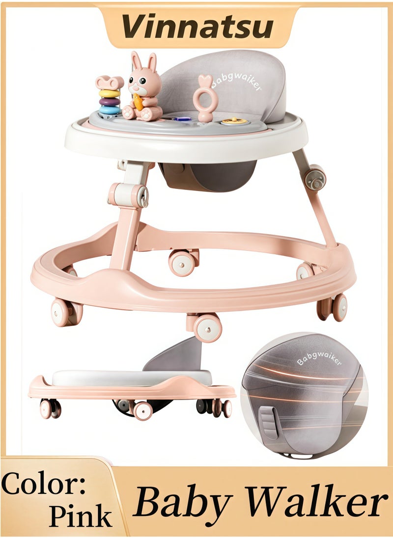 Vinnatsu Baby Walker,Foldable Baby Walkers with Foot Pads and Baby Activity Center with Music Toys Tray,Crotch 5-Gear Height Adjustable for Boys Girls 7-18 Months  - Image 1
