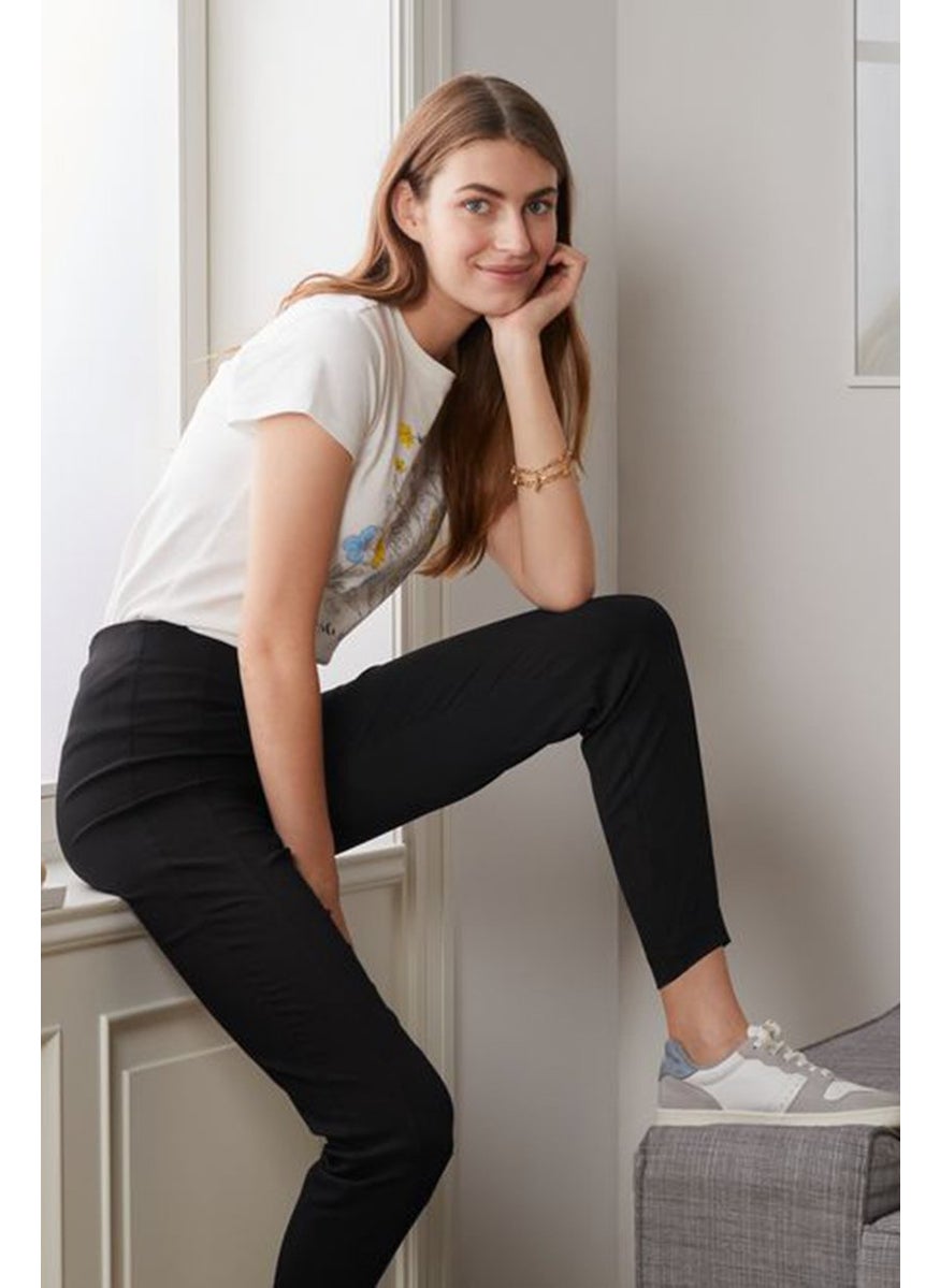 Tchibo Women Slim Fit Solid  Stretchable Trouser Pants, Black  - Image 1