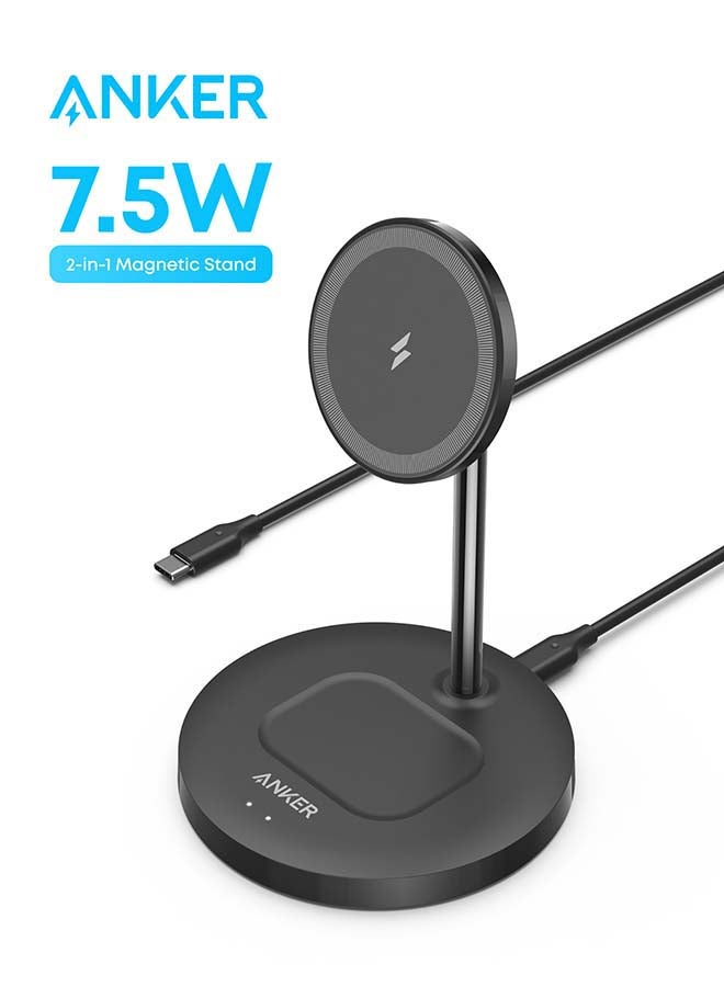 حامل شحن لاسلكي، حامل مغناطيسي 2 في 1 من PowerWave مع كابل USB-C، متوافق مع iPhone 15/15 Pro/15 Plus/15 Pro Max/14/13 وAirPods 2/Pro - لا يتضمن محول تيار متردد - Image 1