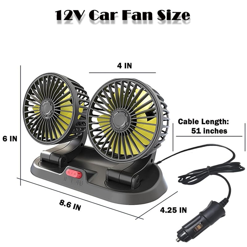 Fidensis 12V Dual Head Car Cooling Fan, 3 Speed Adjustable, 360° Rotatable, Cigarette Lighter Plug, Quiet Automotive Fan for Car, SUV, RV, Truck & Vehicle - Image 5