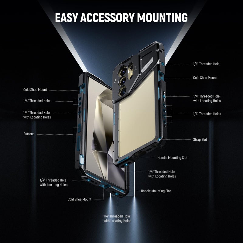 NEEWER S24 Ultra Phone Cage with 67mm Filter Adapter, 17mm Lens Backplate, T Mount Lens Adapter, Smartphone Video Rig Stabilizer Compatible with Samsung Galaxy Moment T Series Lenses, PA042 - Image 5