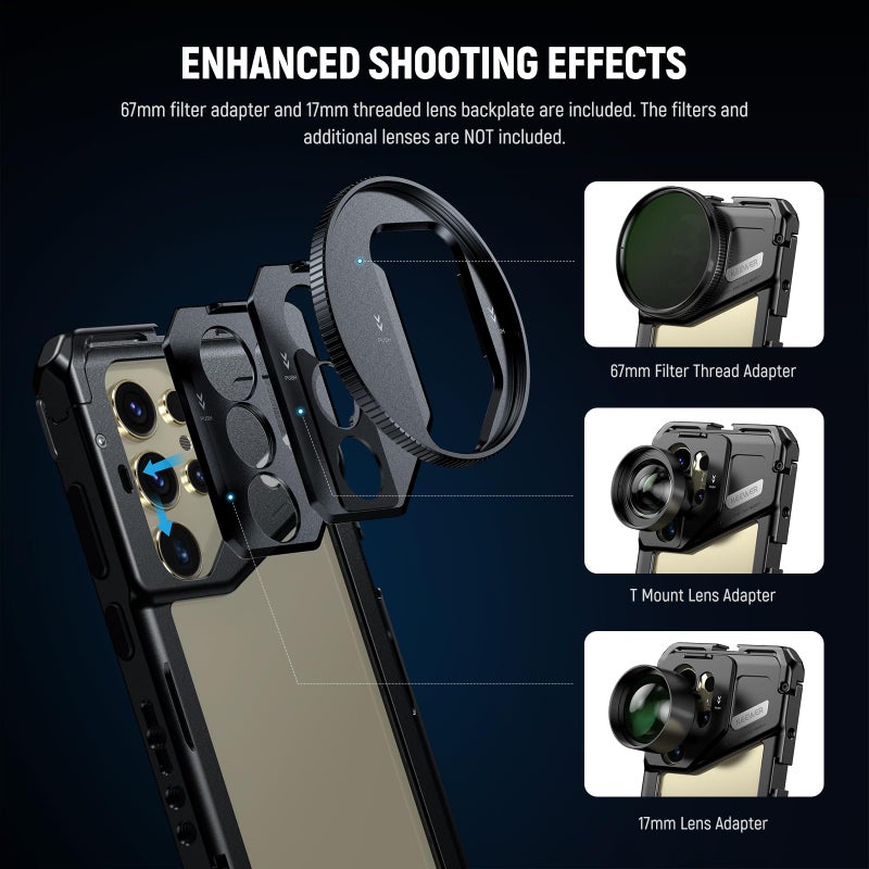NEEWER S24 Ultra Phone Cage with 67mm Filter Adapter, 17mm Lens Backplate, T Mount Lens Adapter, Smartphone Video Rig Stabilizer Compatible with Samsung Galaxy Moment T Series Lenses, PA042 - Image 3