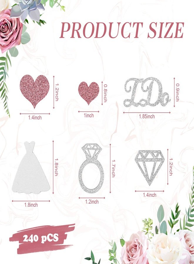 Zhanmai 240 Pieces Wedding Table Confetti, Glitter Rose Gold Heart Silver Diamond Ring I Do Scatter Party Table Decoration for Bridal Shower Engagement Bachelorette Party Decor - Image 2