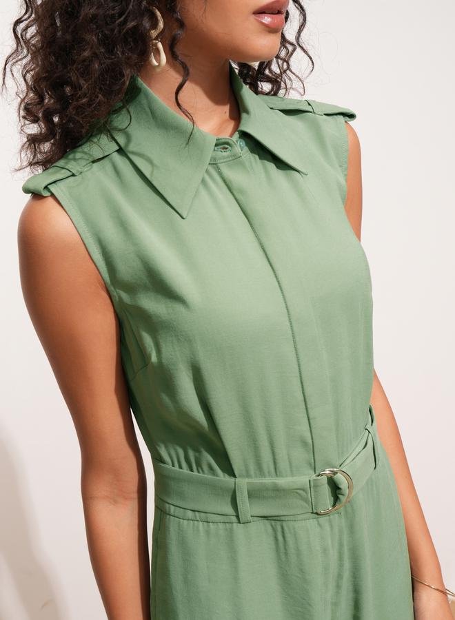 Tokyo Talkies Tokyo Talkies Solid Sleeveless Collared Jumpsuit with Belt  - Image 4