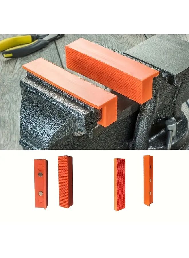 2pcs 4 Inch Magnetic Soft Rubber Tiger Clamp Pads Durable PP Material No Residue Multifunctional Bench Vise Pads for Metalworking Protects Workpieces Red and Black - Image 1