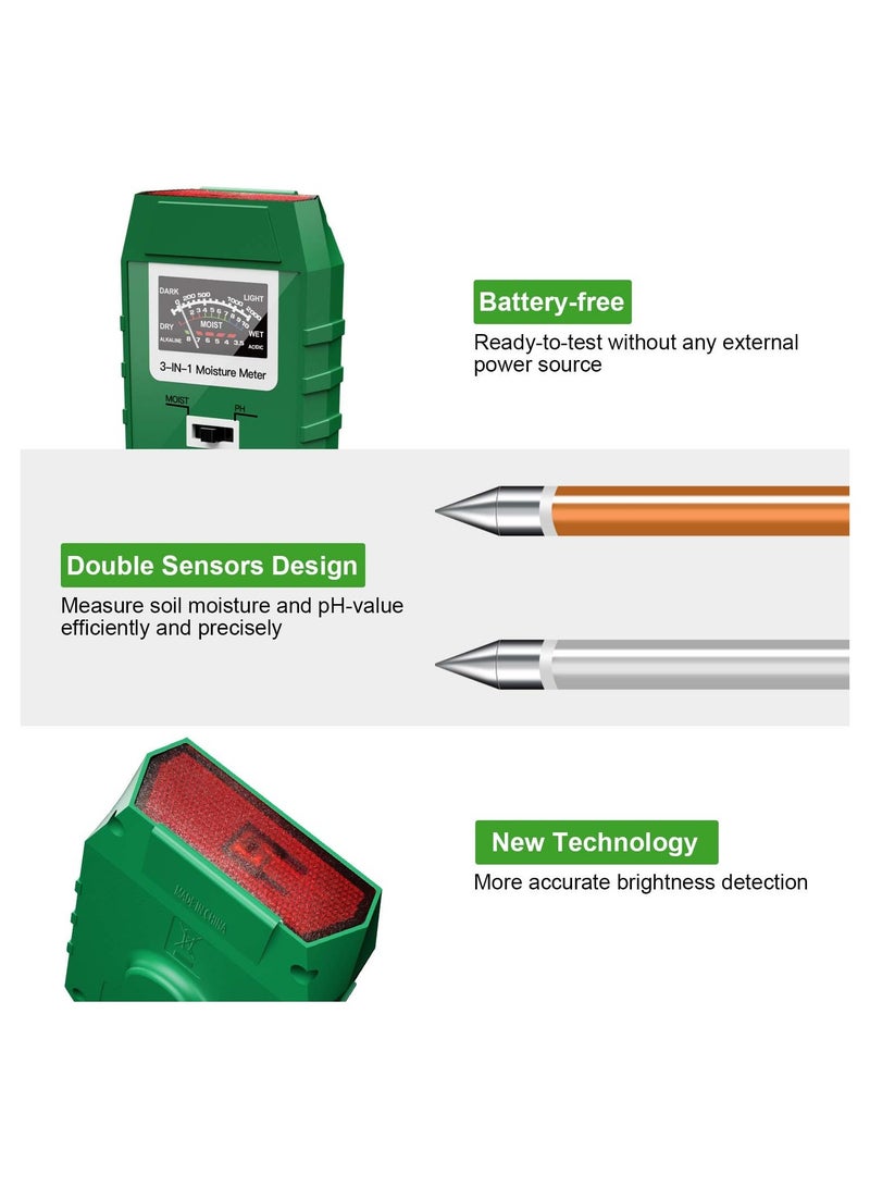 SOLARAE Soil Tester, 3-in-1 Soil Moisture/Light/pH Meter, Gardening Lawn Farm Test Kit Tool, Digital Plant Probe, Water Hydrometer Sunlight Tester for Indoor Outdoor, for Plant Care, Great for Garden, Lawn - Image 3