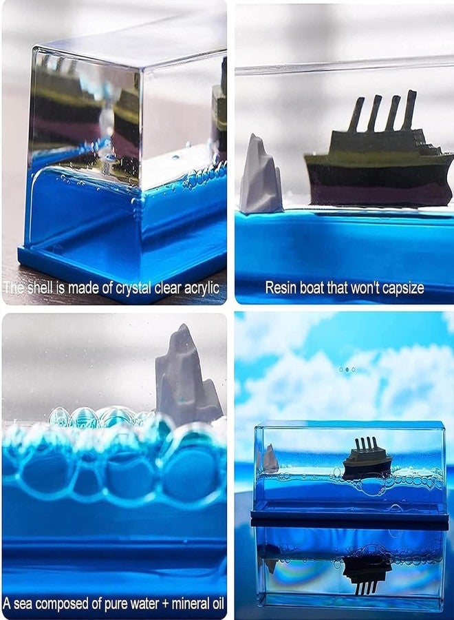 MRP ENTERPRISE مجسم سفينة تايتانيك غير قابلة للغرق من إنتاج شركة MRP ENTERPRISE، مصنوع من سائل شفاف متحرك، يُستخدم كديكور للمكتب أو المنزل أو المكتب (متعدد الألوان). - Image 5