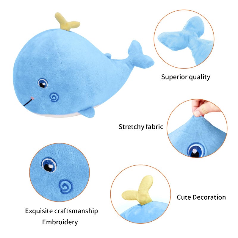MUPI Squirting Whale Plush Toy Plush Pillow Whale Stuffed Animals 10 inches Plush Pillow - Shark Humpback and Jellyfish Stuffed Animals - Ocean Decor and Toys (Sky Blue) - Image 2
