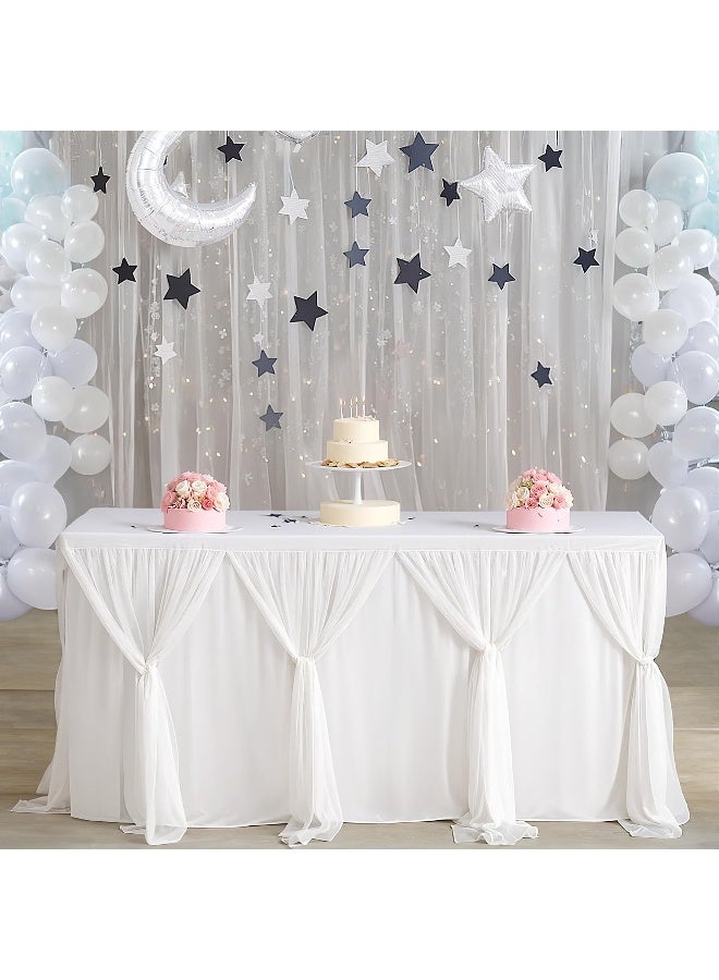 Suppromo White Tulle Table Skirts for Rectangle Tables 6ft for Wedding Birthday Party Bridal Shower White Tutu Ruffle Table Cloth for Cake Dessert Buffet Banquet Dinner Table Decorations - Image 1