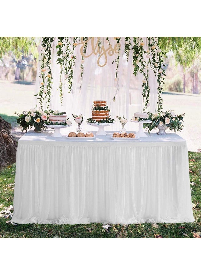 Suppromo White Tulle Table Skirts for Rectangle Tables 6ft for Wedding Birthday Party Bridal Shower White Tutu Ruffle Table Cloth for Cake Dessert Buffet Banquet Dinner Table Decorations - Image 4