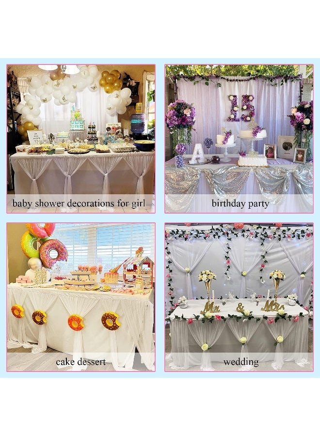 Suppromo White Tulle Table Skirts for Rectangle Tables 6ft for Wedding Birthday Party Bridal Shower White Tutu Ruffle Table Cloth for Cake Dessert Buffet Banquet Dinner Table Decorations - Image 5