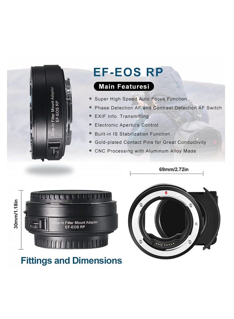 Lens Adapter EF to EOS R Mount Adapter with Drop in Variable ND Filter, Lens Mount Adapter Converter Compatible for Canon EF/EF-S Lens to RP R5 R6 Camera  - Image 3