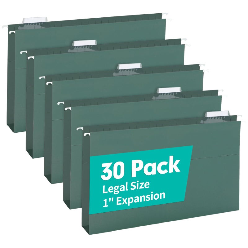 HERKKA Extra Capacity Hanging File Folders, 30 Pack Reinforced Legal Size Hanging Folders with Heavy Duty 1 Inch Expansion, Designed for Bulky Files, Medical Charts, Green - Image 1