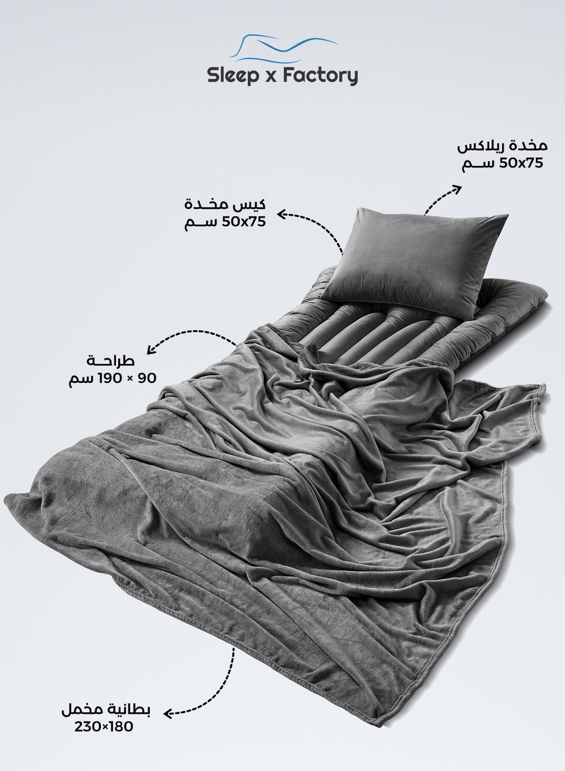 Sleep x Factory Guest & Travel Comfort Pack – Foldable Mattress, Blanket & Pillow – Premium Edition - Image 2