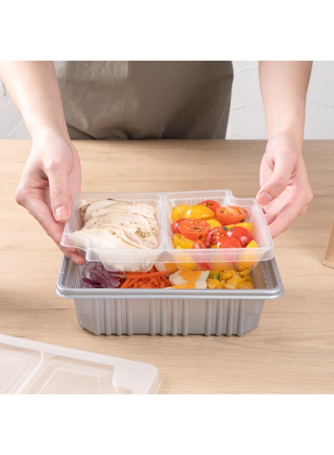 Restaurantware TRAYS ONLY: Futura 14 Ounce Trays For Meal Prep Boxes, 100 Microwavable Trays For 34 Ounce Boxes - Boxes Sold Separately, 2 Compartments, Clear Plastic Food Trays  - Image 5