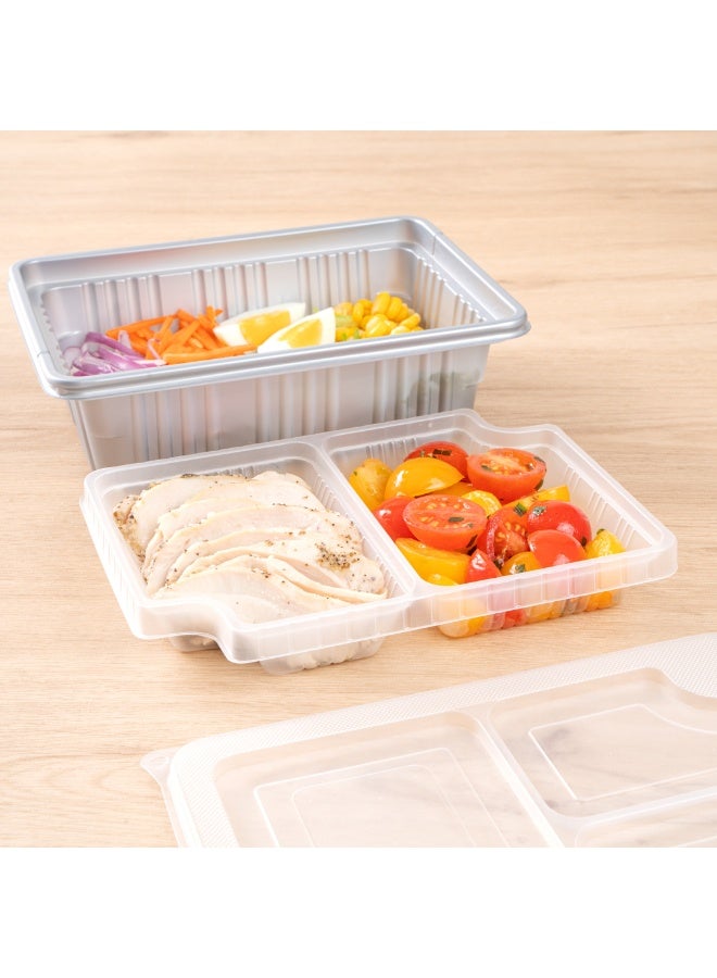 Restaurantware TRAYS ONLY: Futura 14 Ounce Trays For Meal Prep Boxes, 100 Microwavable Trays For 34 Ounce Boxes - Boxes Sold Separately, 2 Compartments, Clear Plastic Food Trays  - Image 4